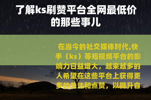 了解ks刷赞平台全网最低价的那些事儿
