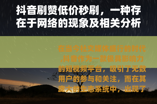 抖音刷赞低价秒刷，一种存在于网络的现象及相关分析