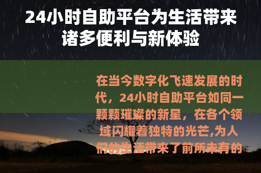 24小时自助平台为生活带来诸多便利与新体验