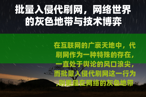 批量入侵代刷网，网络世界的灰色地带与技术博弈