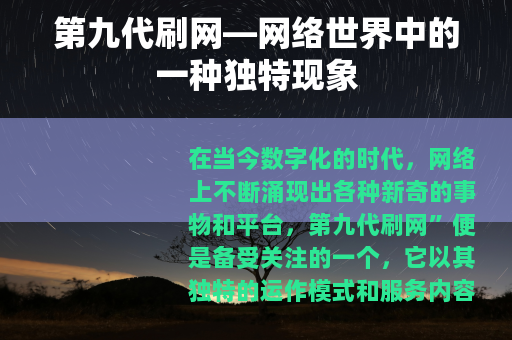 第九代刷网—网络世界中的一种独特现象