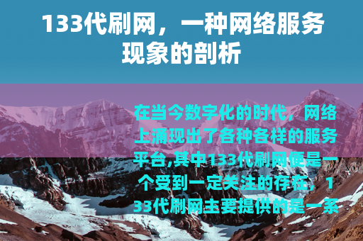 133代刷网，一种网络服务现象的剖析
