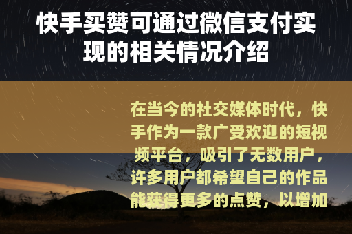 快手买赞可通过微信支付实现的相关情况介绍