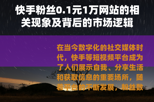 快手粉丝0.1元1万网站的相关现象及背后的市场逻辑