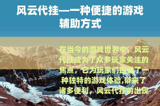 风云代挂—一种便捷的游戏辅助方式