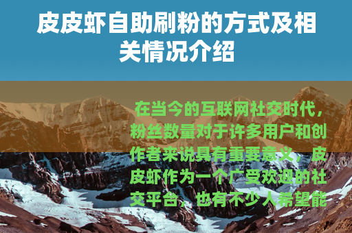 皮皮虾自助刷粉的方式及相关情况介绍