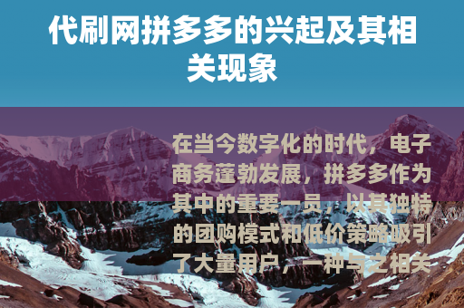 代刷网拼多多的兴起及其相关现象