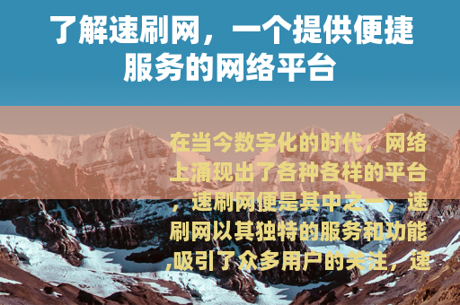 了解速刷网，一个提供便捷服务的网络平台