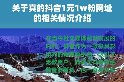 关于真的抖音1元1w粉网址的相关情况介绍