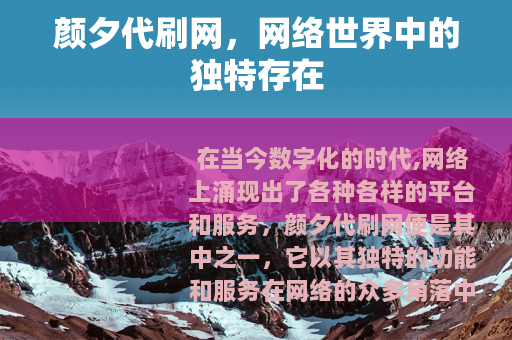 颜夕代刷网，网络世界中的独特存在