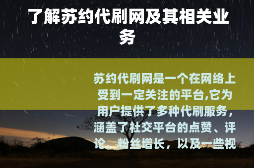 了解苏约代刷网及其相关业务