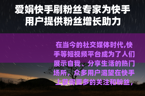 爱娟快手刷粉丝专家为快手用户提供粉丝增长助力