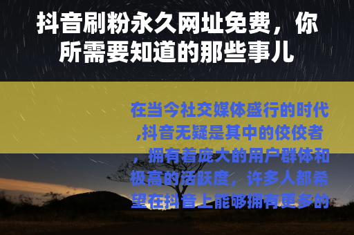 抖音刷粉永久网址免费，你所需要知道的那些事儿