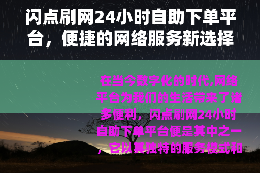 闪点刷网24小时自助下单平台，便捷的网络服务新选择