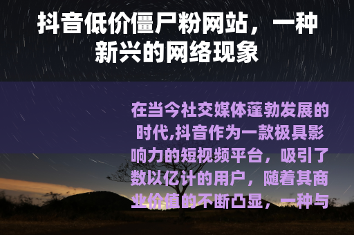 抖音低价僵尸粉网站，一种新兴的网络现象