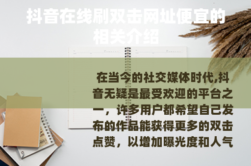 抖音在线刷双击网址便宜的相关介绍