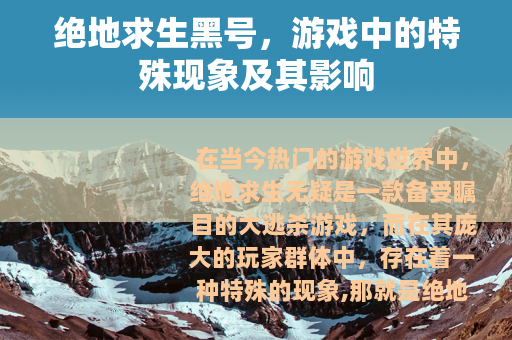 绝地求生黑号，游戏中的特殊现象及其影响
