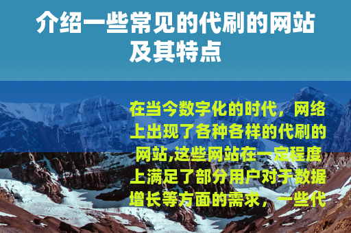 介绍一些常见的代刷的网站及其特点