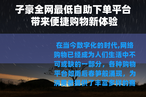 子豪全网最低自助下单平台 带来便捷购物新体验