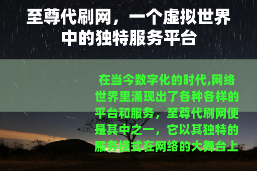 至尊代刷网，一个虚拟世界中的独特服务平台