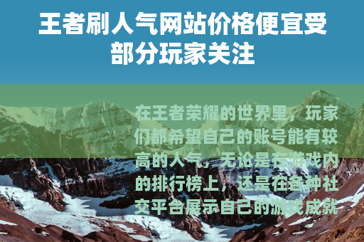 王者刷人气网站价格便宜受部分玩家关注