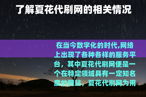 了解夏花代刷网的相关情况