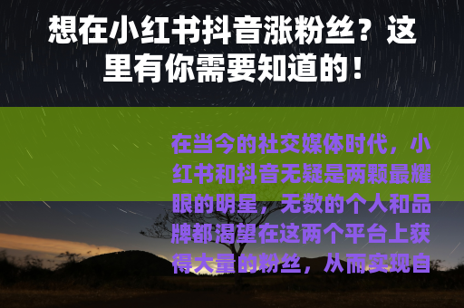 想在小红书抖音涨粉丝？这里有你需要知道的！