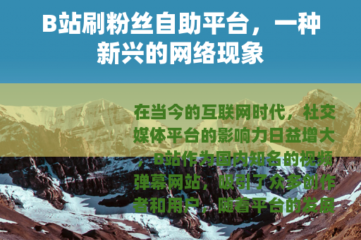 B站刷粉丝自助平台，一种新兴的网络现象