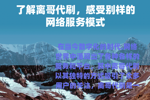 了解离哥代刷，感受别样的网络服务模式