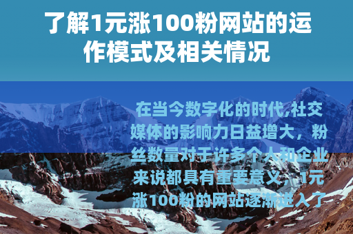 了解1元涨100粉网站的运作模式及相关情况