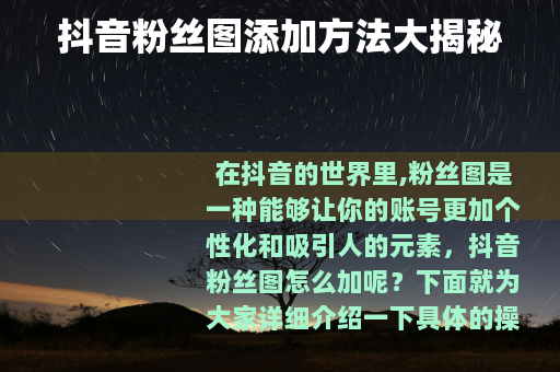 抖音粉丝图添加方法大揭秘