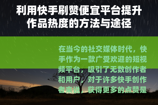 利用快手刷赞便宜平台提升作品热度的方法与途径