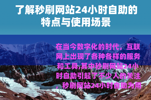 了解秒刷网站24小时自助的特点与使用场景