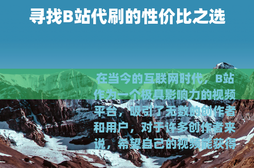 寻找B站代刷的性价比之选