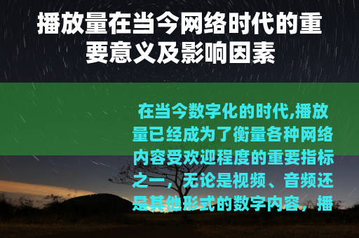 播放量在当今网络时代的重要意义及影响因素