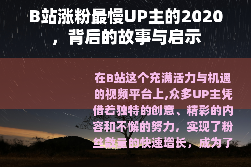 B站涨粉最慢UP主的2020，背后的故事与启示