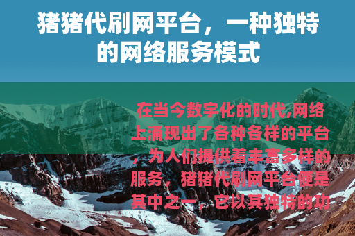 猪猪代刷网平台，一种独特的网络服务模式