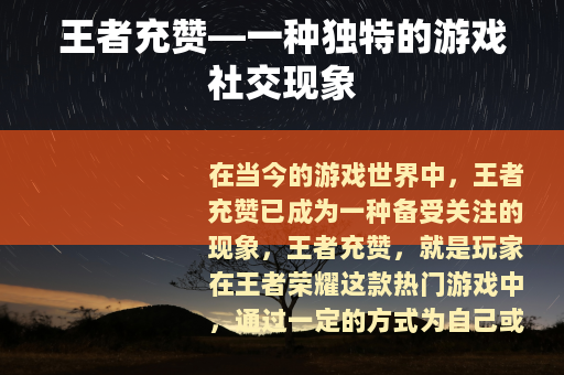 王者充赞—一种独特的游戏社交现象