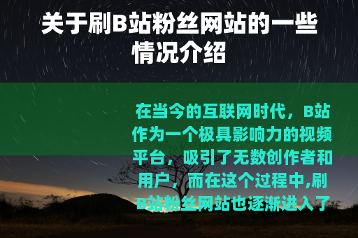关于刷B站粉丝网站的一些情况介绍
