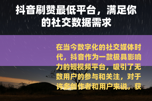 抖音刷赞最低平台，满足你的社交数据需求