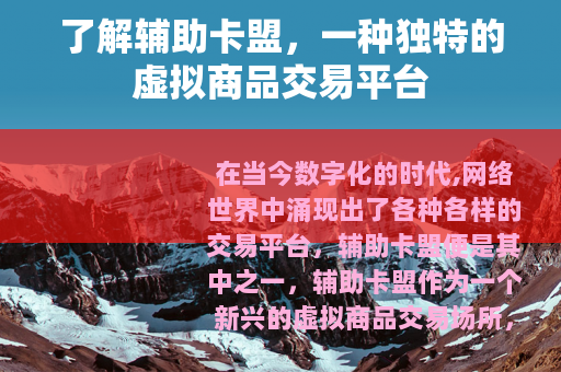 了解辅助卡盟，一种独特的虚拟商品交易平台