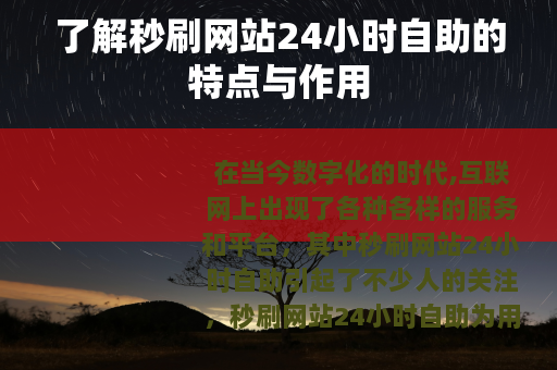 了解秒刷网站24小时自助的特点与作用