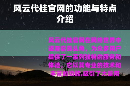 风云代挂官网的功能与特点介绍