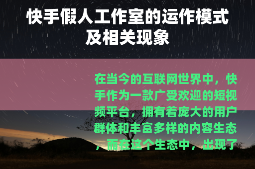 快手假人工作室的运作模式及相关现象