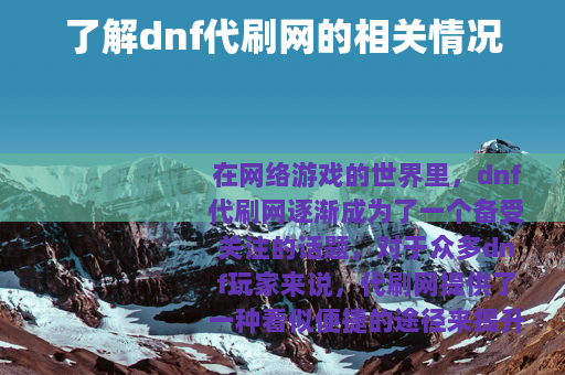 了解dnf代刷网的相关情况