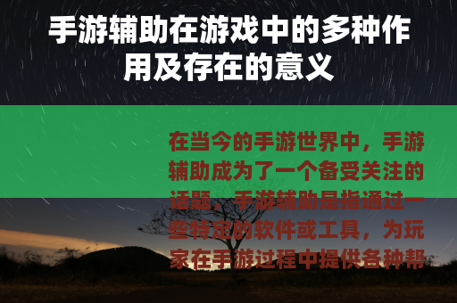 手游辅助在游戏中的多种作用及存在的意义