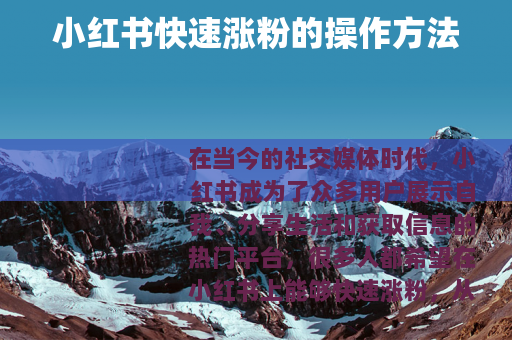 小红书快速涨粉的操作方法