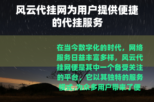 风云代挂网为用户提供便捷的代挂服务