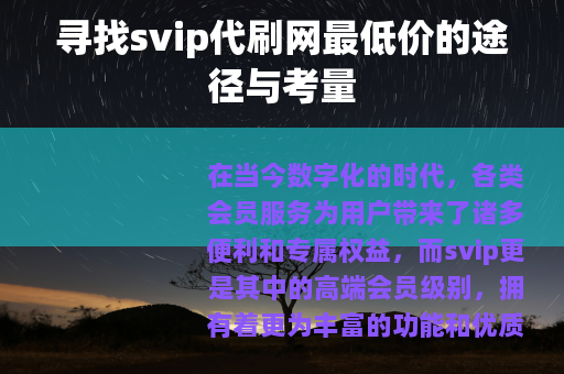 寻找svip代刷网最低价的途径与考量