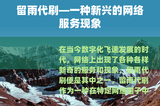 留雨代刷—一种新兴的网络服务现象
